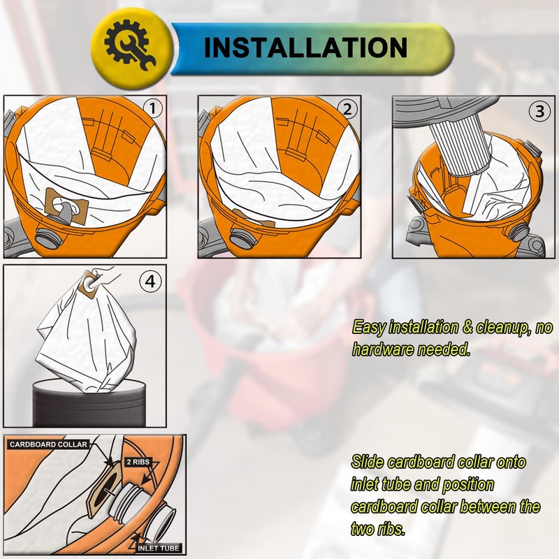 SpaceTent 5 Pack VF3502 Replacement for Rigid Shop Vac Bags Size A, compatible with RIDGID 12-16 Gallon Wet/Dry Vacuums, High Efficiency Dust Filter Bags, Part# 23743 - Image 4